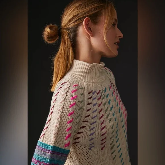 Anthropologie Wendy Wurtzburger Stitch Mix Fisherman Crewneck Sweater Small NWT - Picture 3 of 16